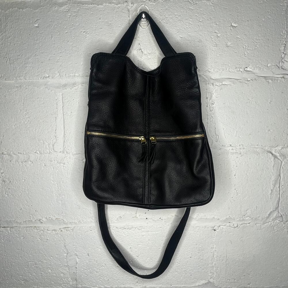 Fossil Women's Black‎ Pebbled Leather Zipper Erin Tote Bag with Crossbody Strap